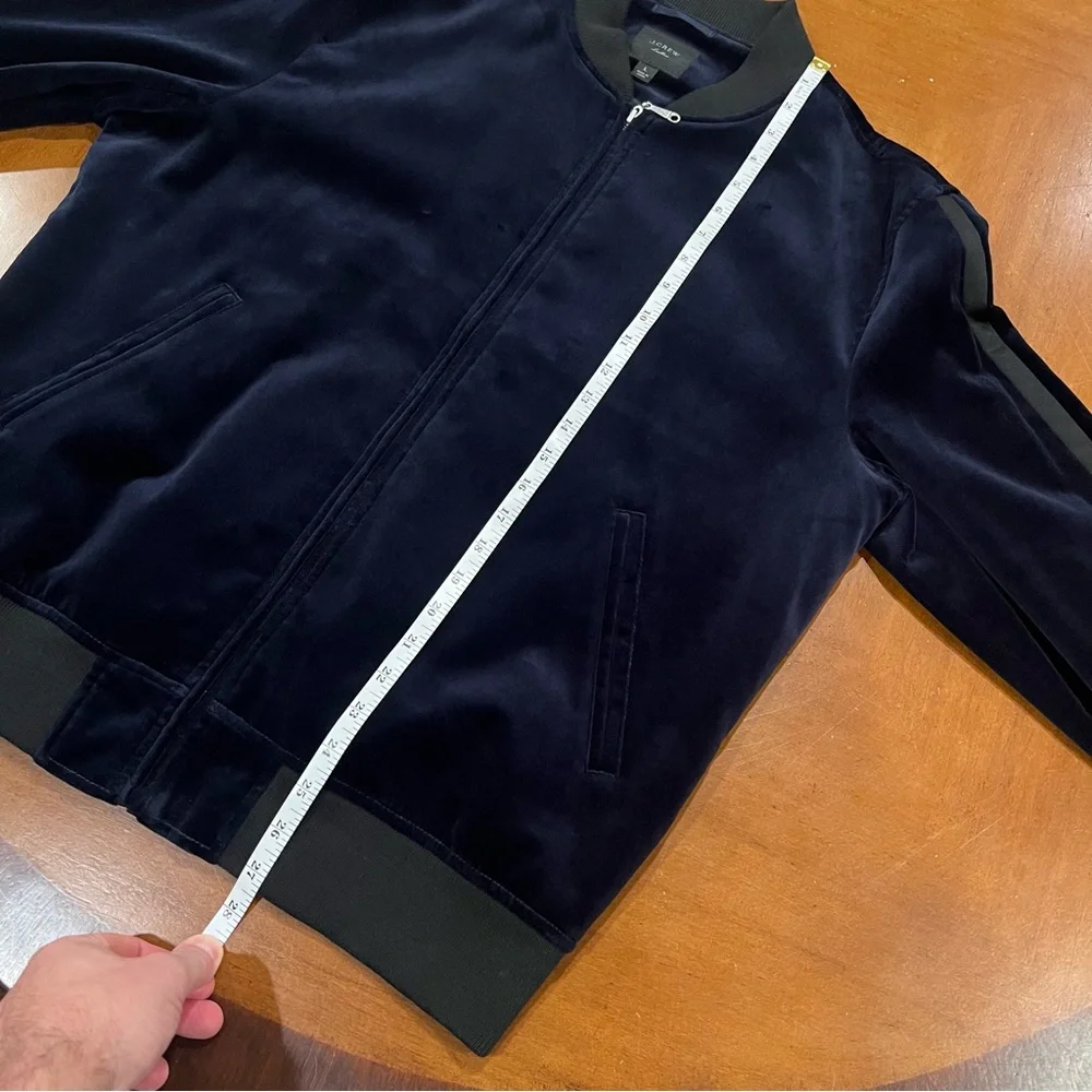 NEW NWOT J.Crew Ludlow Navy Velvet Bomber Jacket Tuxedo Stripe Navy Large
